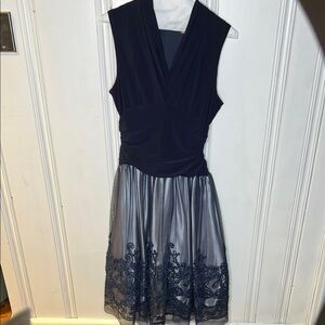 Elegant Navy and Gray Sleeveless Dress